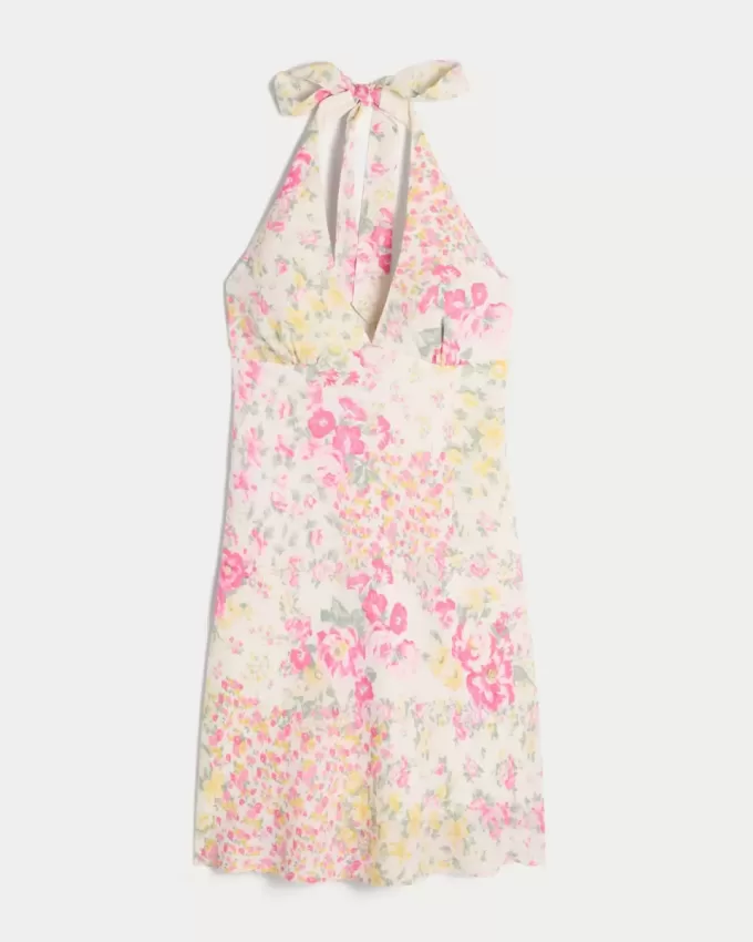 Open-Back Crepe Halter Dress