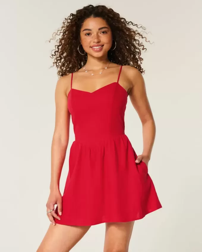 Open-Back Linen-Blend Skort Dress