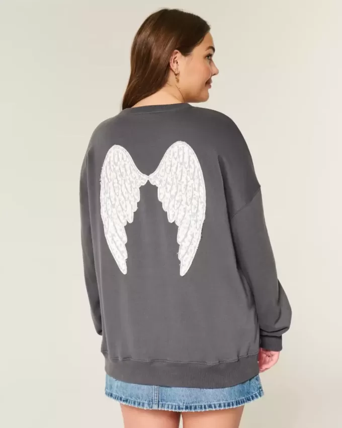 Oversized Angel Wings Graphic Crew Sweatshirt Oversized Angel Wings Graphic Crew Sweatshirt