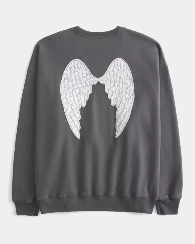 Oversized Angel Wings Graphic Crew Sweatshirt Oversized Angel Wings Graphic Crew Sweatshirt