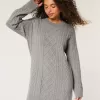 Oversized Cable-Knit Crew Sweater Dress