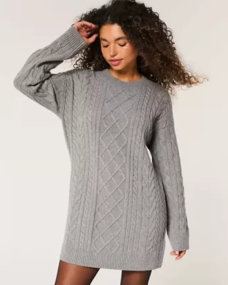 Oversized Cable-Knit Crew Sweater Dress