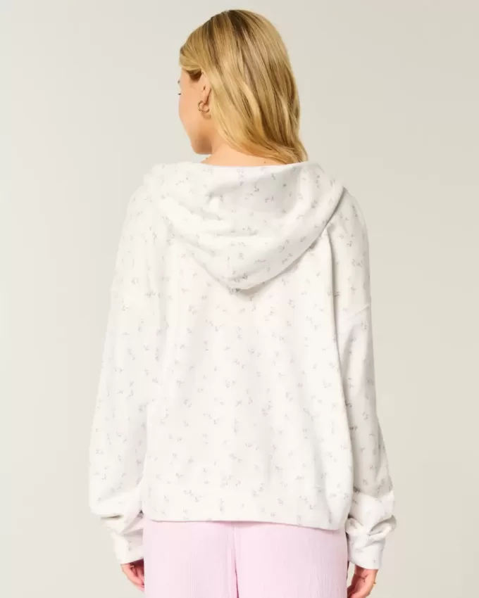 Oversized Floral Pattern Zip-Up Hoodie