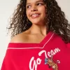Oversized Go Team Graphic V-Neck Sweatshirt Oversized Go Team Graphic V-Neck Sweatshirt