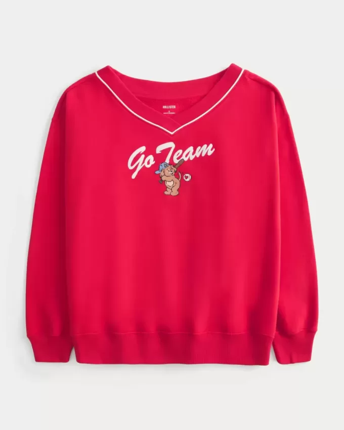 Oversized Go Team Graphic V-Neck Sweatshirt Oversized Go Team Graphic V-Neck Sweatshirt