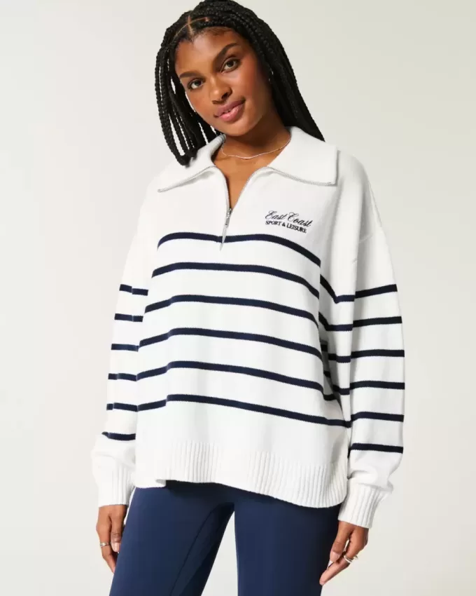 Oversized Half-Zip Graphic Sweater