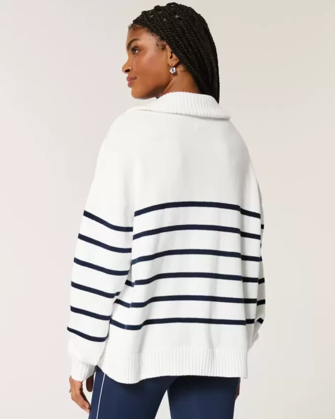 Oversized Half-Zip Graphic Sweater