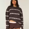 Oversized Heart Pattern Crew Sweater Oversized Heart Pattern Crew Sweater