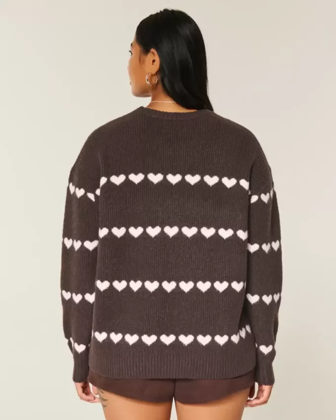 Oversized Heart Pattern Crew Sweater Oversized Heart Pattern Crew Sweater