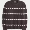 Oversized Heart Pattern Crew Sweater Oversized Heart Pattern Crew Sweater