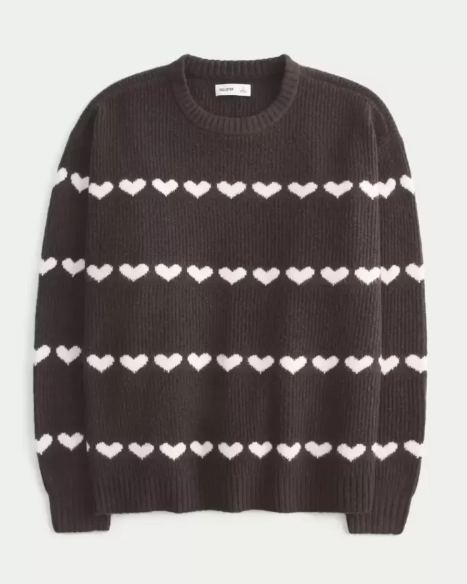 Oversized Heart Pattern Crew Sweater Oversized Heart Pattern Crew Sweater