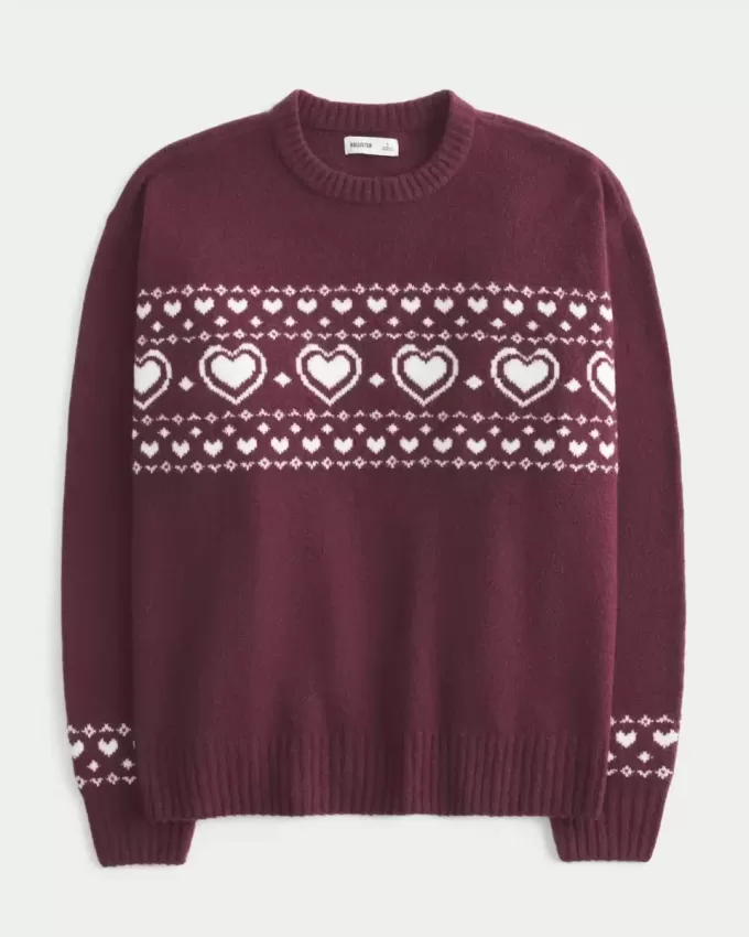 Oversized Heart Pattern Crew Sweater Oversized Heart Pattern Crew Sweater