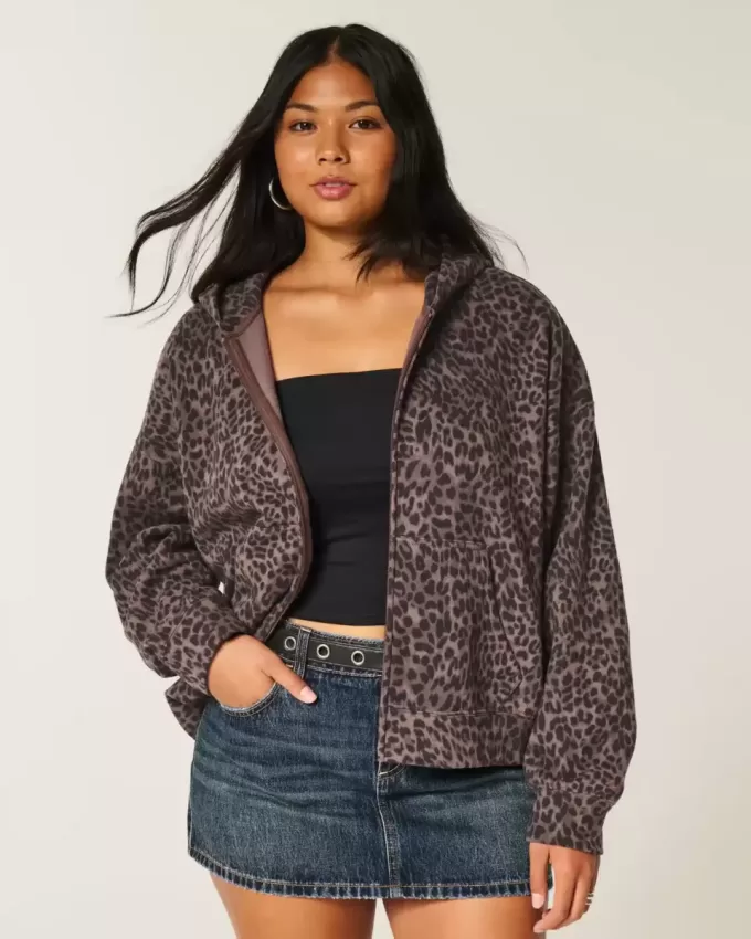 Oversized Leopard Print Zip-Up Hoodie Oversized Leopard Print Zip-Up Hoodie
