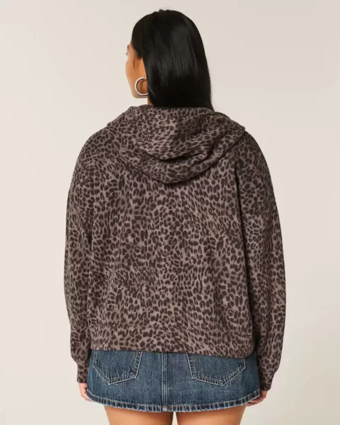 Oversized Leopard Print Zip-Up Hoodie Oversized Leopard Print Zip-Up Hoodie