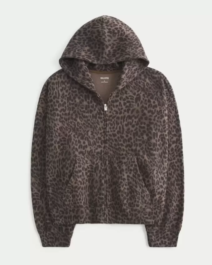 Oversized Leopard Print Zip-Up Hoodie Oversized Leopard Print Zip-Up Hoodie