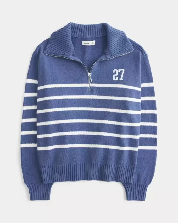 Oversized Number Graphic Half-Zip Sweater Oversized Number Graphic Half-Zip Sweater