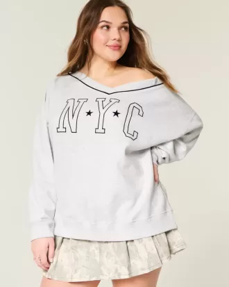 Oversized NYC Graphic V-Neck Sweatshirt