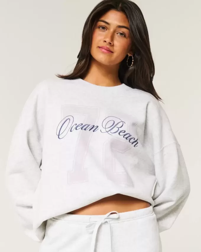 Oversized Ocean Beach Graphic Crew Sweatshirt Oversized Ocean Beach Graphic Crew Sweatshirt