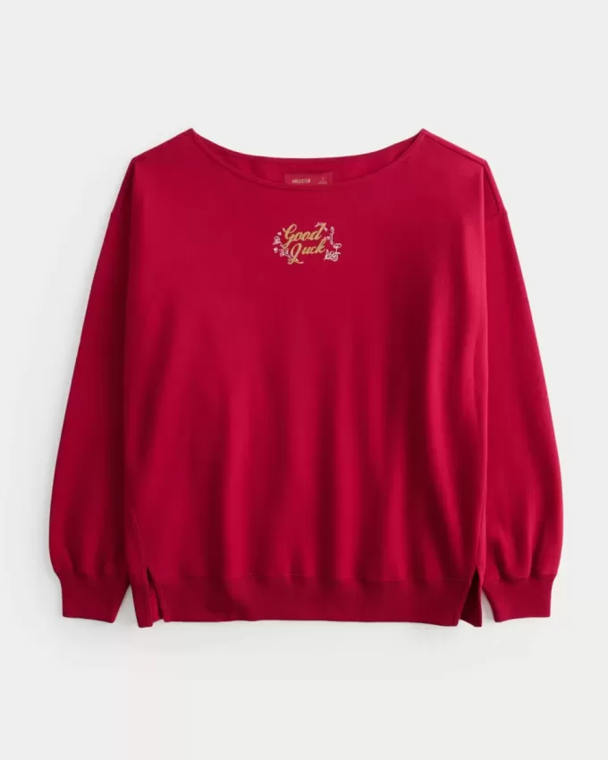 Oversized Off-the-Shoulder Lunar New Year Graphic Sweatshirt Oversized Off-the-Shoulder Lunar New Year Graphic Sweatshirt