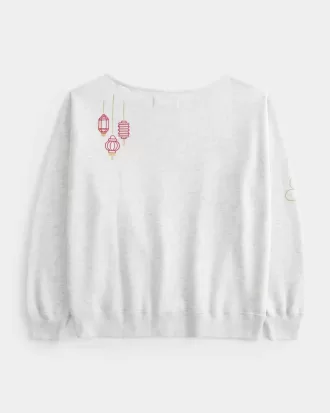 Oversized Off-the-Shoulder Lunar New Year Graphic Sweatshirt