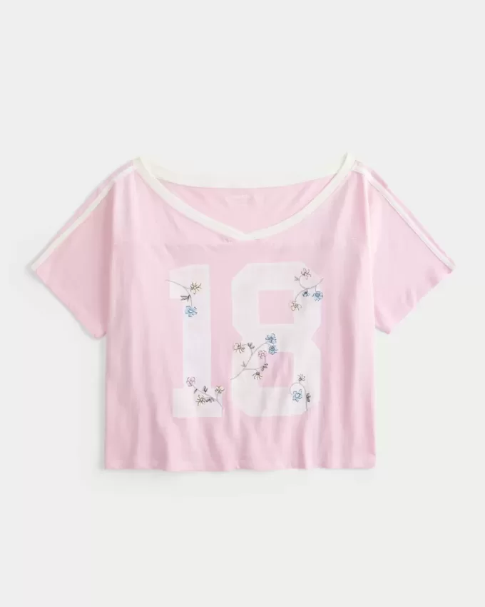 Oversized Off-the-Shoulder Varsity Floral Graphic Tee Oversized Off-the-Shoulder Varsity Floral Graphic Tee