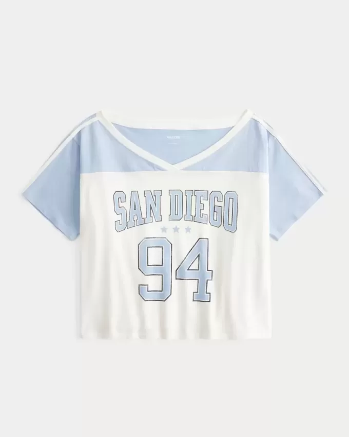 Oversized Off-the-Shoulder Varsity San Diego Graphic Tee Oversized Off-the-Shoulder Varsity San Diego Graphic Tee