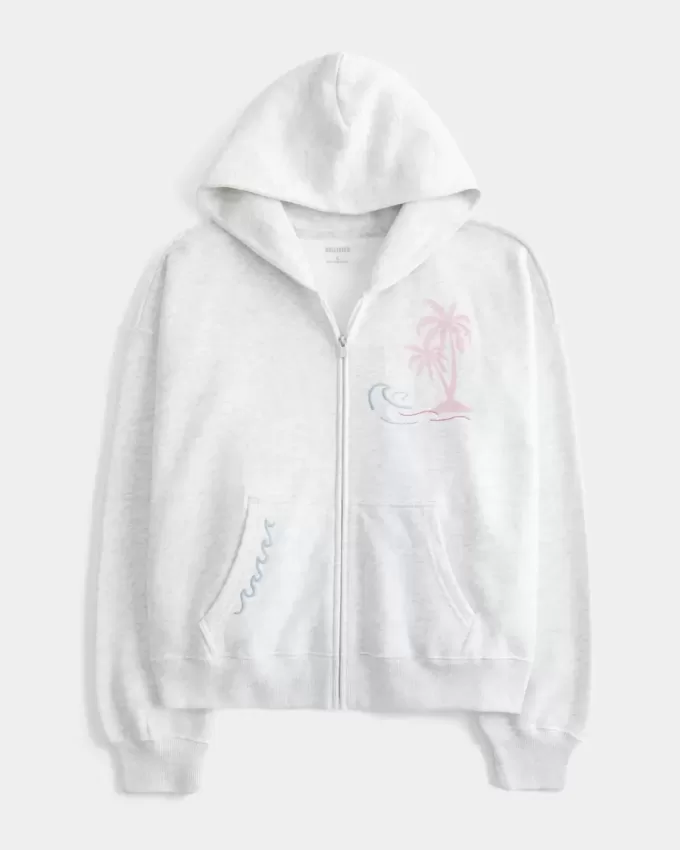 Oversized Palm Graphic Zip-Up Hoodie Oversized Palm Graphic Zip-Up Hoodie