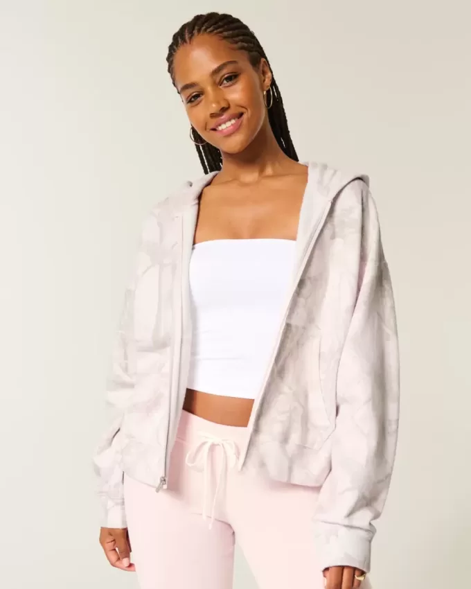 Oversized Pink Camo Zip-Up Hoodie Oversized Pink Camo Zip-Up Hoodie