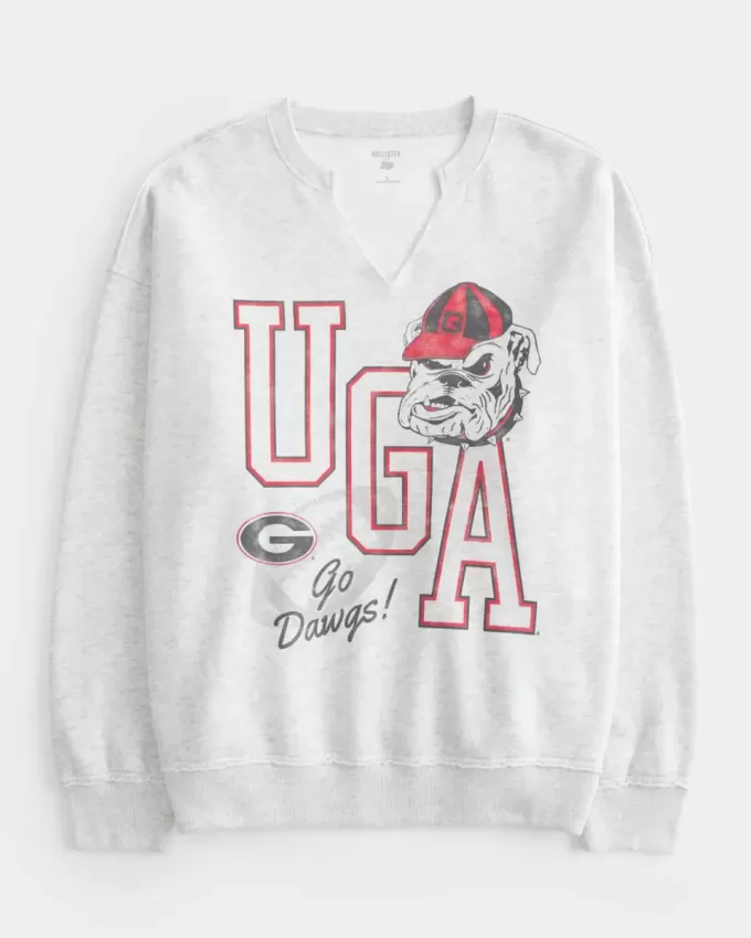 Oversized UGA Dawgs Graphic Notch-Neck Sweatshirt Oversized UGA Dawgs Graphic Notch-Neck Sweatshirt