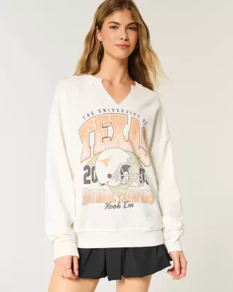 Oversized University of Texas Graphic Notch-Neck Sweatshirt