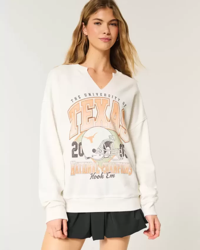 Oversized University of Texas Graphic Notch-Neck Sweatshirt Oversized University of Texas Graphic Notch-Neck Sweatshirt
