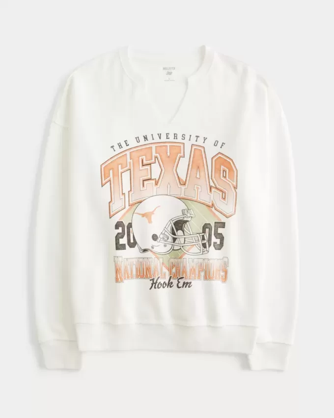 Oversized University of Texas Graphic Notch-Neck Sweatshirt Oversized University of Texas Graphic Notch-Neck Sweatshirt