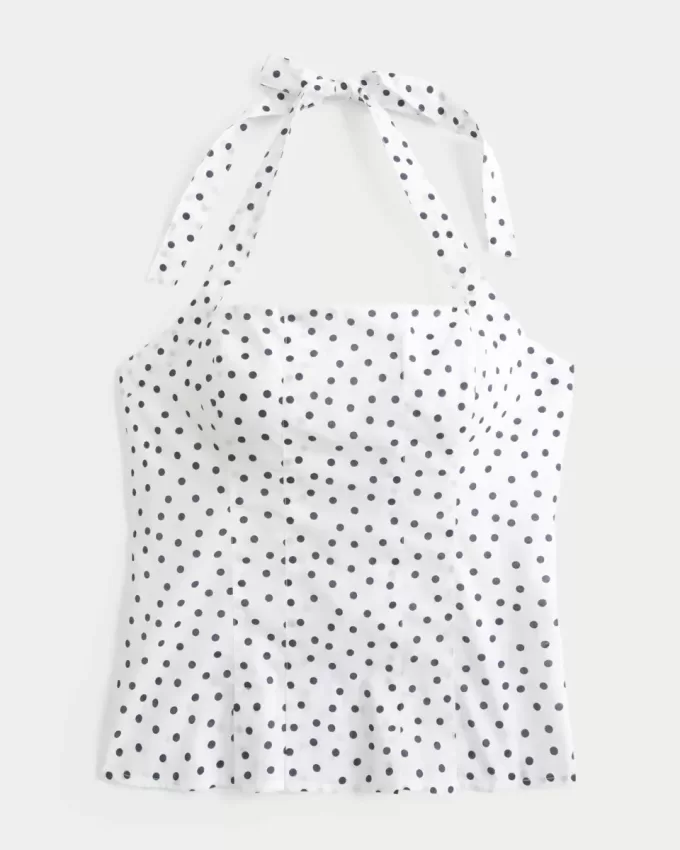 Pleated Open-Back Halter Top