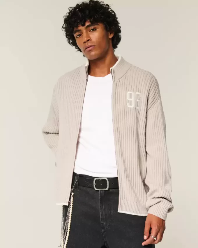 Relaxed Number Graphic Zip-Up Sweater Relaxed Number Graphic Zip-Up Sweater