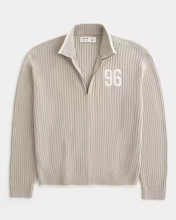 Relaxed Number Graphic Zip-Up Sweater Relaxed Number Graphic Zip-Up Sweater