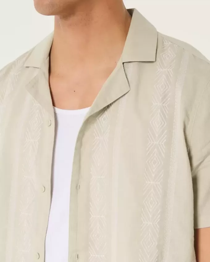 Relaxed Short-Sleeve Embroidered Pattern Shirt