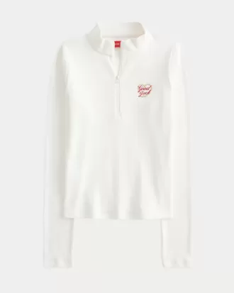 Ribbed Lunar New Year Graphic Half-Zip Top