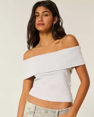 Ribbed Off-the-Shoulder Foldover Top