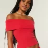 Ribbed Off-the-Shoulder Foldover Top