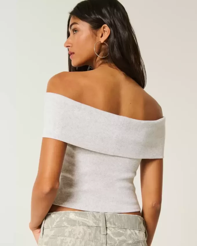 Ribbed Off-the-Shoulder Foldover Top Ribbed Off-the-Shoulder Foldover Top