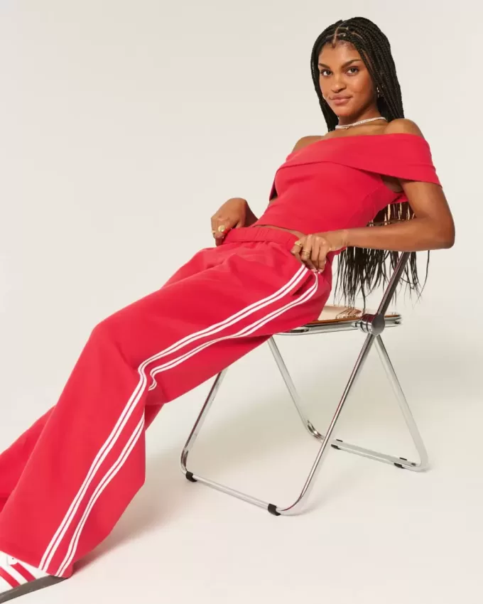 Ribbed Off-the-Shoulder Foldover Top