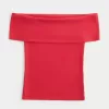 Ribbed Off-the-Shoulder Foldover Top
