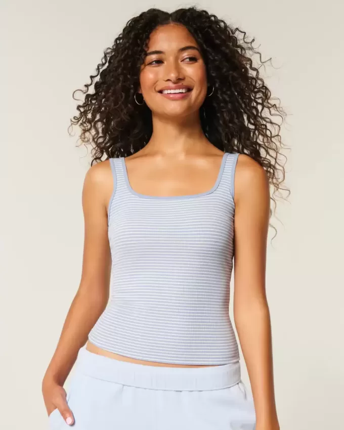 Ribbed Seamless Fabric Square-Neck Tank
