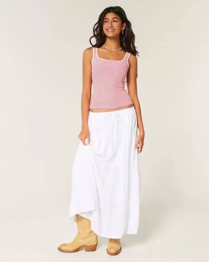 Ribbed Seamless Fabric Square-Neck Tank