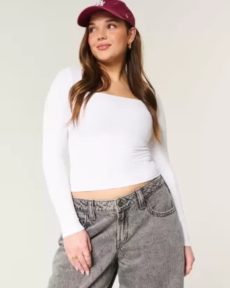 Ribbed Seamless Fabric Square-Neck Top