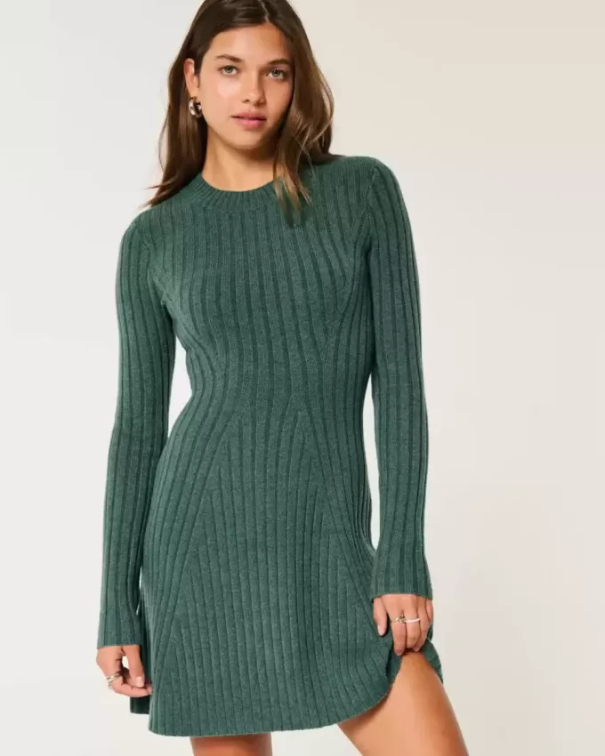Ribbed Skater Mini Sweater Dress Ribbed Skater Mini Sweater Dress