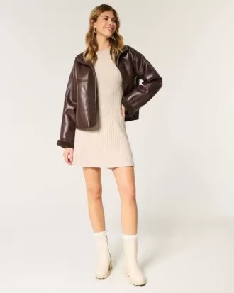 Ribbed Skater Mini Sweater Dress