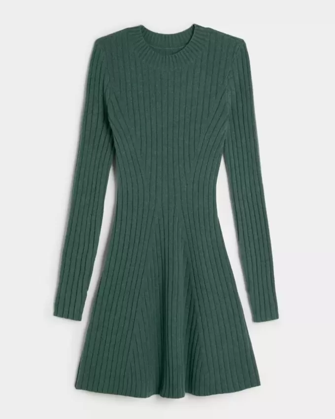 Ribbed Skater Mini Sweater Dress Ribbed Skater Mini Sweater Dress