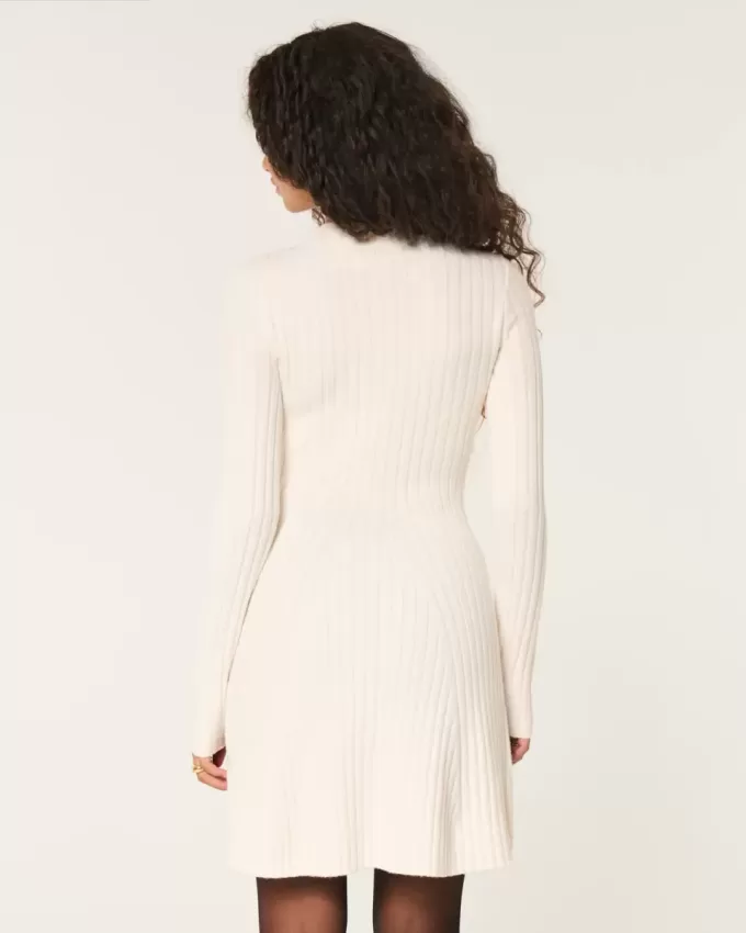 Ribbed Skater Mini Sweater Dress