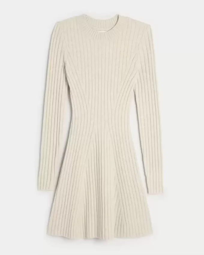 Ribbed Skater Mini Sweater Dress